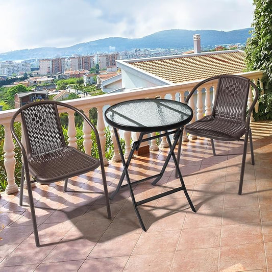 VINGLI Plastic Stackable Patio Chairs, Set of 4, Brown