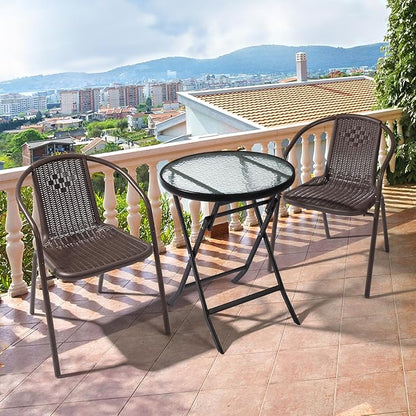 VINGLI PE Rattan Outdoor Dining Chairs Set of 1, Plastic Stackable Patio Chairs for Indoor, Porch, Restaurant, Garden, Brown