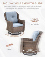 Patio Chairs Outdoor Swivel Glider - Set of 2 High Back Outside Brown Wicker Rattan Rocking Chair with Thick Cushion - Photo 4