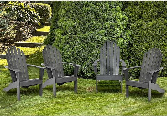 RELAX4LIFE Adirondack Chairs Set of 4, Acacia Wood Adirondack Lounge Chair, Weather Resistant Outdoor Chair for Patio Garden Porch Deck, 350 LBS Weight Capacity, Wooden Fire Pit Chairs (4, Grey)