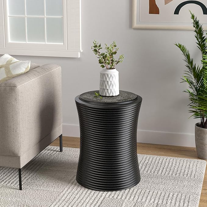 COSIEST Outdoor Side Table Black, Round MgO Concrete Side Table - Photo 3