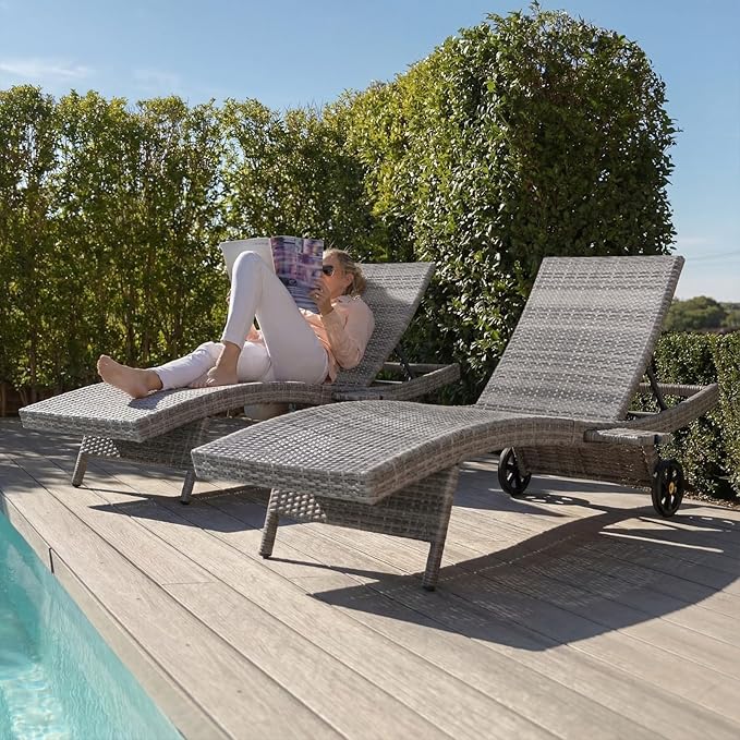 Set of 4 Outdoor Chaise Lounge Chairs with Wheels, Pull-Out Side Table, 5-Position Adjustable Backrest - Photo 8
