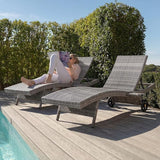 Set of 4 Outdoor Chaise Lounge Chairs with Wheels, Pull-Out Side Table, 5-Position Adjustable Backrest - Photo 8