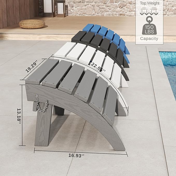 Folding Adirondack Ottoman Footrest, HDPE Plastic Outdoor Footstool No Assembly Required, All-Weather Foldable Ottoman for Adirondack Chair, Patio, Lawn, Garden, Deck, Poolside, Fire Pit, Black