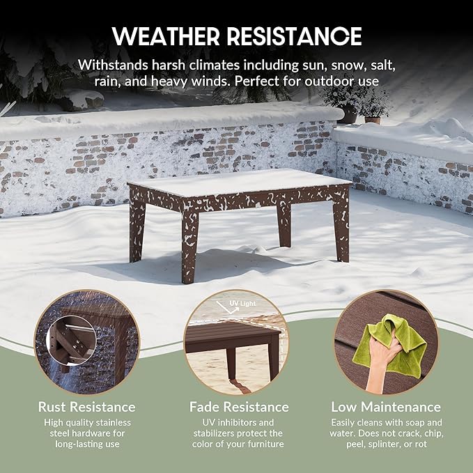 WestinTrends Malibu Low Outdoor HDPE Patio Rectangle Coffee Table, Dark Brown
