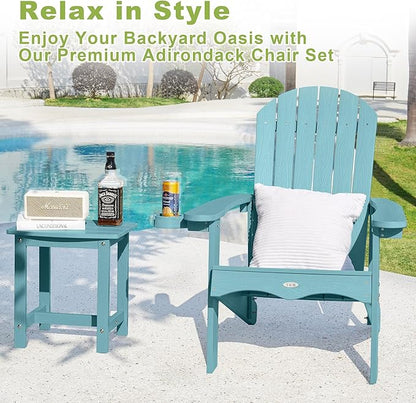 Y&M Adirondack Chair, Light Blue Fire Pit Chairs, Outdoor Patio Chairs with Cup Holder, Weather Resistant HDPE Wooden Textured Patio Chairs, Perfect for Garden, Lawn, Deck, or Poolside