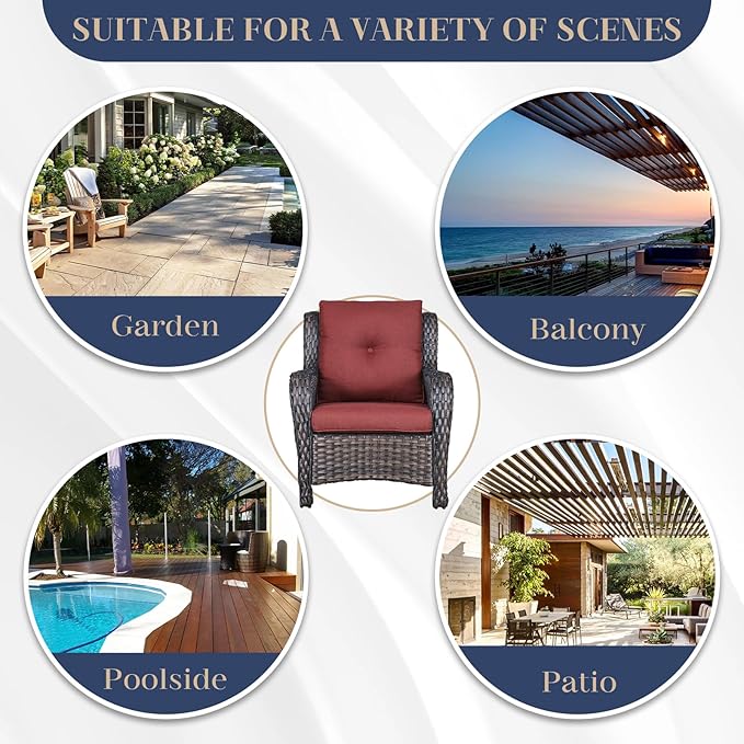 HUMMUH 4 Pieces Patio Furniture Set Wicker Patio Chairs Set of 2 with Ottomans Rattan Outdoor Furniture Conversation - Photo 7