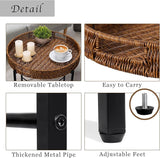 Brown Small Round End Table, 19in Rattan End Tables, Wicker Rattan Side Table, Round Sofa Side Table - Photo 4