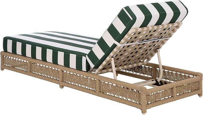 SAFAVIEH Outdoor Patio Furniture Collection – Callan Tan Rope & Hunter Green Stripe Cushion Lounger, Fully Assembled Outdoor Chaise, Modern Low-Profile Design (PAT7546H)