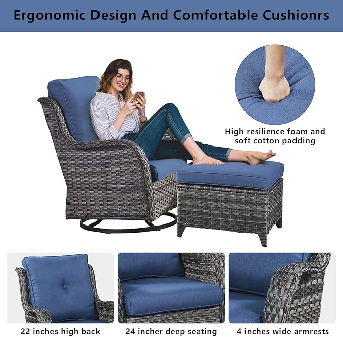 Belord Wicker Outdoor Furniture Patio Furniture Set - 6 Piece Patio Conversation Set with Swivel Rocker Chairs - Photo 4
