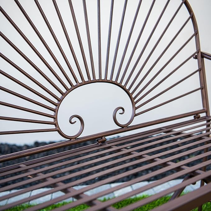 XBrand 44" L Iron Sun-Patterned Seat for Two, Patio & Porch Furniture for Park, Yard, Lawn, Balcony, Backyard – Brown - Photo 5