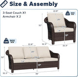 3 Pieces Outdoor Patio Conversation Set, 78" Couch, 2 Chairs - Photo 2