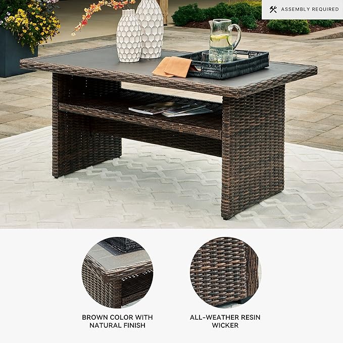 Signature Design by Ashley Brook Ranch Casual Outdoor Multi-use Table with 1 Fixed Shelf, Dark Brown & Gray - Photo 4