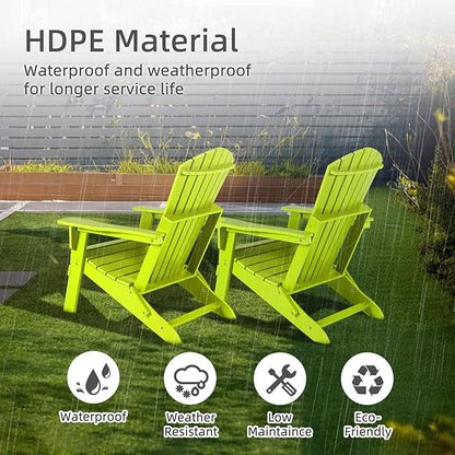 Aoodor Folding Adirondack Chair HDPE Outdoor All-Weather Chair for Patio, Garden, Backyard, Lawn, Fire Pit, Set of 4, Apple