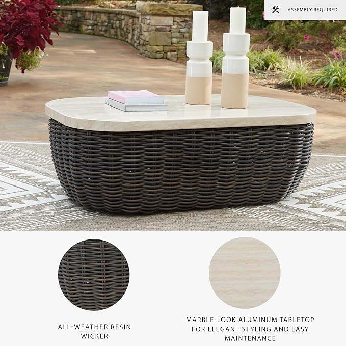 Signature Design by Ashley Kimora Casual Outdoor Fade and Rust Resistant Coffee Table, Beige & Dark Brown