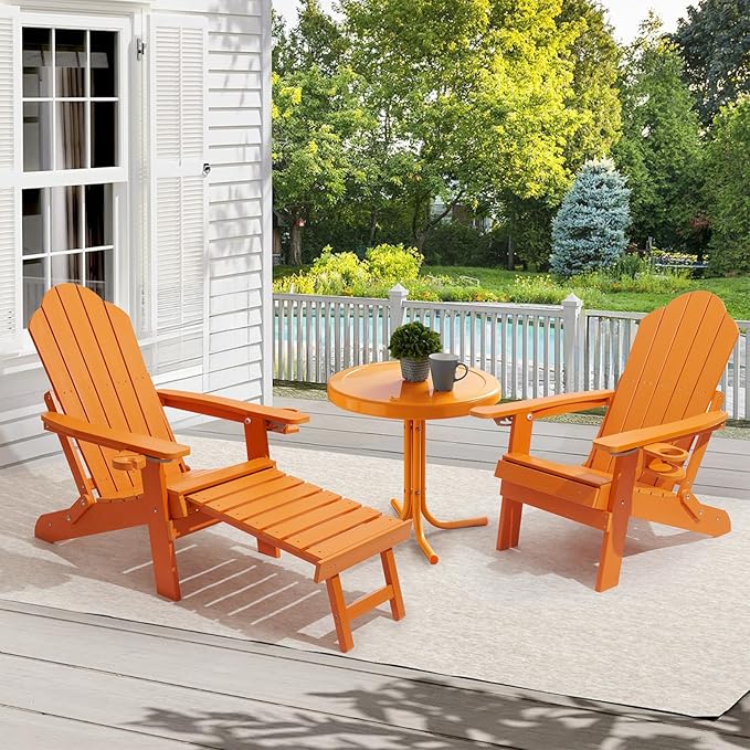 Ergonomic Adjustable Adirondack Chair with Ottoman Set of 2，Folding Adirondack Chair with 2 Cup Holder for - Photo 6