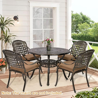 Outdoor Cast Aluminum Patio Table, 38.5” Round Patio Dinning Table with 2” Umbrella Hole for Patio Furniture Garden Deck Backyard