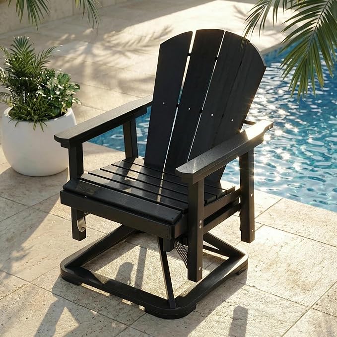 Kingdura Adirondack Swivel Glider Chair, HDPE Patio Glider Rocking Chair for Outdoor, All-Weather Glider Chair for Porch Balcony Lawn Poolside, 450LBS Capacity (Black)