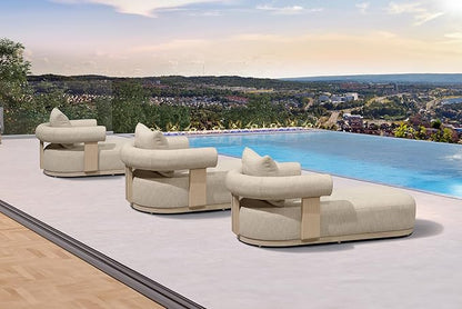 PURPLE LEAF Outdoor Chaise Lounge Set of 3 Chair Modern Aluminum Lounger Daybed with Lumbar Pillow and Armrest for Patio Poolside Beach Sunbathing Deck, Cream