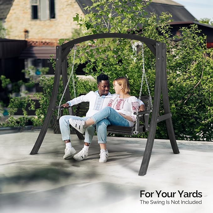 VINGLI 5FT Porch Swing Frame, 1000LBS Heavy Duty A-Frame Wooden Porch Swing Stand with Curved Arc Top - Photo 8