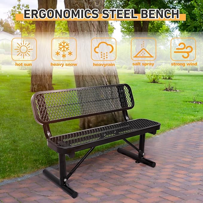 Ceridwen Outdoor Benches Heavy Duty Steel Frame Park Bench with Backrest Bench,Park Bench Steel Mesh Outdoor Bench for Garden,Weatherproof Outdoor Bench for Garden (Black, 4FT)