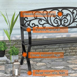 Patio Garden Bench 50 inch Outdoor Metal Loveseat Chairs with Armrests Slatted Seat and w/Floral Design Backrest for - Photo 6