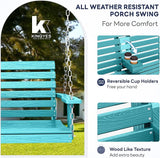 KINGYES Outdoor Hanging Patio Swing Set, 2 Seat Swing Chair with Cup Holders, Waterproof Bench for Courtyard & Garden - Photo 2