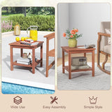 RELAX4LIFE Adirondack Outdoor Side Table - 2-Tier Acacia Wood Square End Tables w/Slatted Tabletop & Shelf for Garden - Photo 6