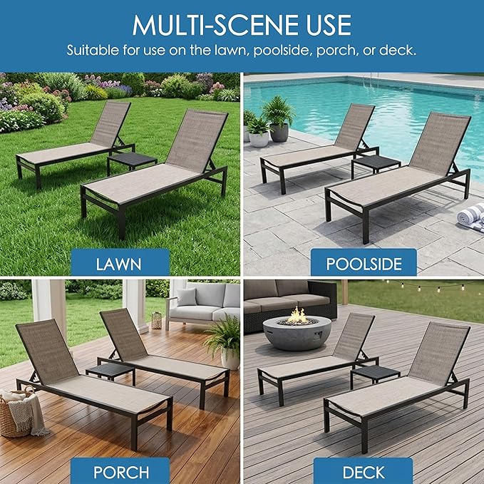 Kozyard Outdoor Chaise Lounge, Aluminum Frame and Textilene Fabric, Adjustable Reclining Patio Lounger for Poolside, Sunbathing & Backyard (Beige)