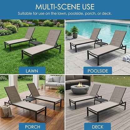 Kozyard Outdoor Chaise Lounge, Aluminum Frame and Textilene Fabric, Adjustable Reclining Patio Lounger for Poolside, Sunbathing & Backyard (Beige)