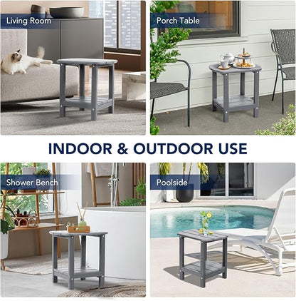 nalone Adirondack Side Table 16.5" Outdoor Side Table HDPE Plastic Double Adirondack End Table Small Table for Patio(Grey)