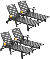 Carauci Lounge Chair Outdoor Set of 4, HDPE Chaise Lounge with Wheels - Photo 1