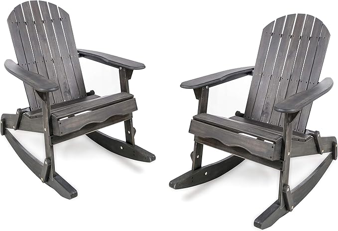 Christopher Knight Home Malibu Outdoor Acacia Wood Adirondack Rocking Chairs, 2-Pcs Set, Dark Grey