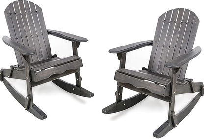 Christopher Knight Home Malibu Outdoor Acacia Wood Adirondack Rocking Chairs, 2-Pcs Set, Dark Grey
