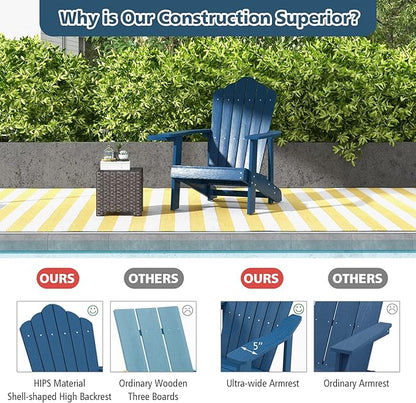 Tangkula Oversized Adirondack Chair, Patio Lounge Chairs w/Adjustable Cup Holder, HIPS Armchairs Slatted Chair, Outdoor Weather Resistant Fire Pit Chair for Deck Backyard Garden Porch (1, Navy)