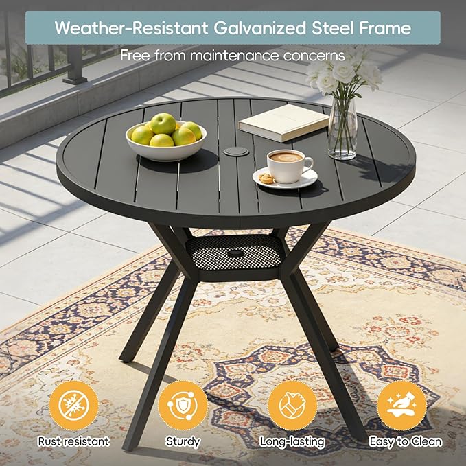 42" Outdoor Patio Table Dining Table, All Weather Metal Round Patio Table with Adjustable Umbrella Hole - Photo 5