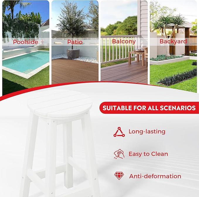 Costaelm 24" Height Outdoor Bar Stools, All-Weather Bar Stools, Adirondack Poly Patio Round Bar Stool for Patio, Deck - Photo 6