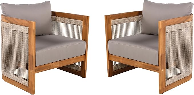 Christopher Knight Home Dora Set of 2 Patio Club Chair with Cushions, Acacia Wood Lounge Chair Outdoor, Woven Accents - Photo 7