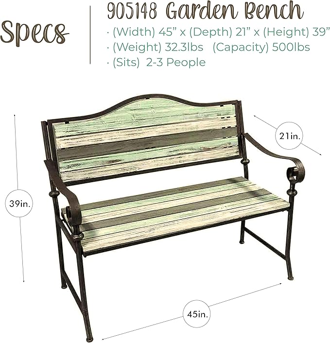 45 Inch Patio Bench, Garden Bench, Porch Bench, Cast Iron Love Seat
