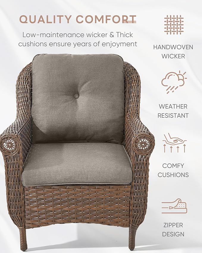 3 Piece Patio Brown Wicker Chairs with Side Table - Outdoor High Back Heavy Duty All-Weather Lawn Dining Rattan Chair - Photo 5