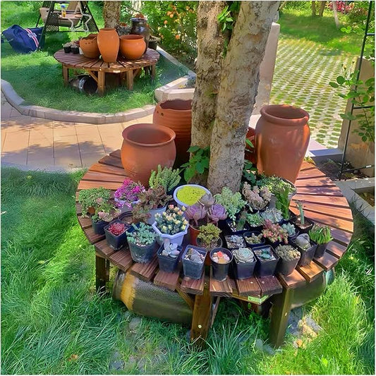 Tree Bench Wrap Around, Outdoor Patio Garden Porch Curved Bench, Wood Outdoor Benches Weatherproof, Wooden Semicircular Park Benches for Outside