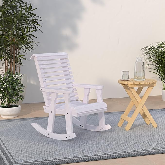 Amish Heavy Duty 600 Lb Roll Back Pressure Treated Rocking Chair (Semi-Solid White Stain)