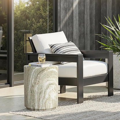 LuxenHome 18" Outdoor Side Table, Green and White Marbled Round Side Table, Indoor Outdoor End Tables for Patio, Modern Small Round Side Tables for Outside, Garden Stool for Indoor and Outdoor