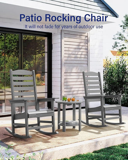 YEFU Outdoor Rocking Chair,Poly Porch Rocker with Curved Backrest,All Weather Patio Rocking Chair,Like Real Wood,for Indoor,Lawn, Backyard,Garden,Heavy Duty,Weight Capacity 380lbs(Grey)