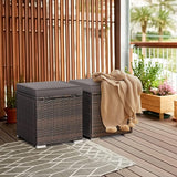 RELAX4LIFE Wicker Outdoor Storage Ottoman, 2-Piece Rattan Footstool w/Removable Cushion - Photo 2