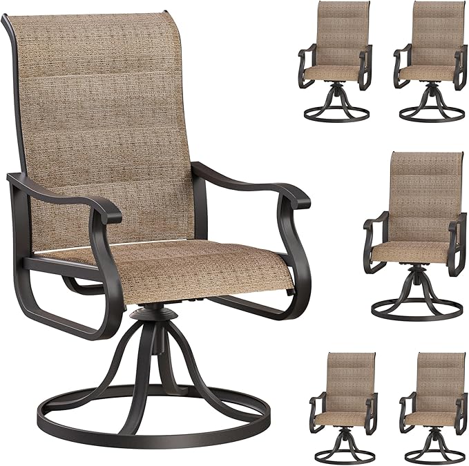 Patio Swivel Chairs Set of 6, Outdoor Dining Chairs with High Back, All-Weather Swivel Rocker Chair for Lawn, Porch or Garden