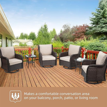 GAOMON Rattan Chairs Rocking Swivel Chair Outdoor Set with Side Table and Cushions, Patio Conversation Furniture Set 3 Piece for Outside Porch Deck Balcony Garden Backyard (Beige Cushions 1)