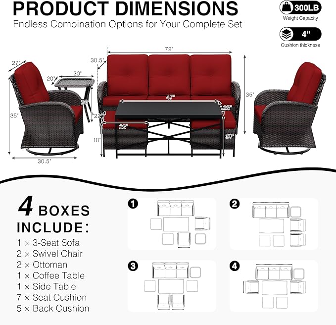 Joyside Wicker Patio Furniture Set, 7 Piece Outdoor Furniture Set with Thickened Cushions, High Back, Deep Seating - Photo 2