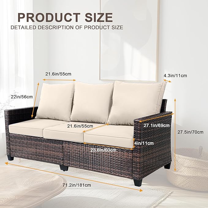 3-Seater Deep Seat Outdoor Sofa - High Back Patio Couch with Water-Resistant Cushions, All-Weather PE Rattan for Patio - Photo 3