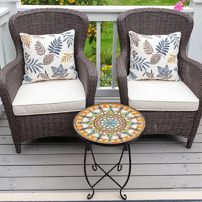 Set of 2 Mosaic Outdoor Side Tables Round, 15 Inch Height - Small Patio Table Set - Photo 6